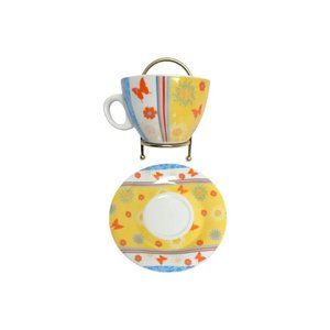 Rare d'Casa Coffee Tea Expresso Cup Saucer Ceramic Yellow Orange Butterfly Blue